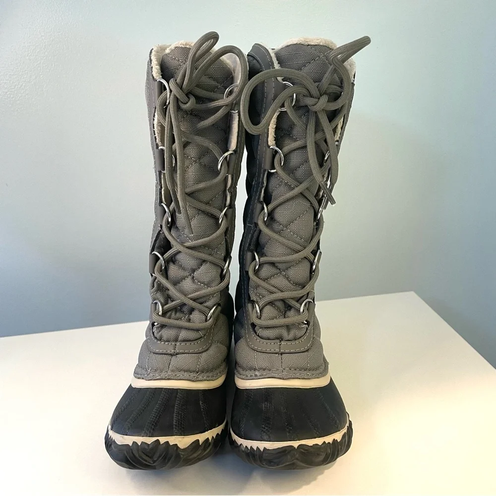 SOREL Out N About Gray Tall Lace Up Quilted Lined Snow Boots Size 5